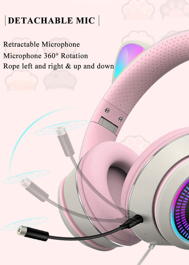 AKZ-023 New RGB Luminous Cat Ear Wired Headset USB With Sound Card Game Headset Learning Headset - Follow yourDream