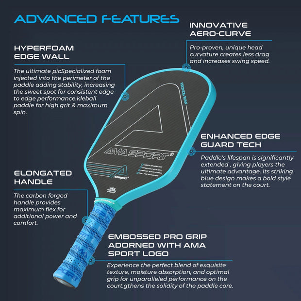 AMA SPORT Pickleball Paddle with Cover Bag 3K Carbon Fiber Friction Textured Surface For Spin Thermoformed Kronos Durable Padel - Follow yourDream