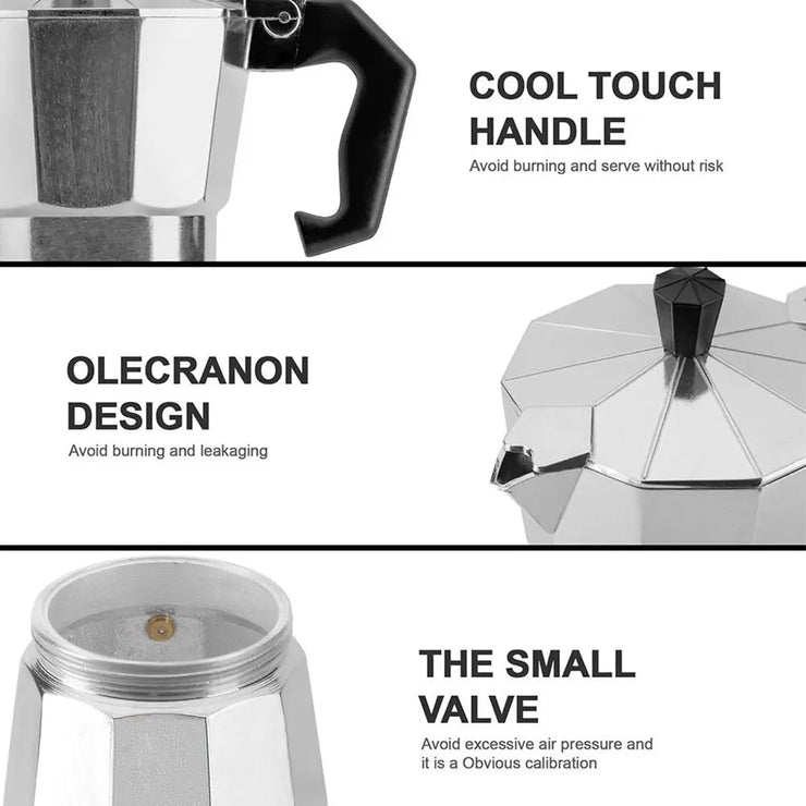 Aluminum Coffee Kettle Household Italian Octagonal Moka Coffee Tea Pot Office Home Travel Outdoor Camping Tableware Equipment - Follow yourDream