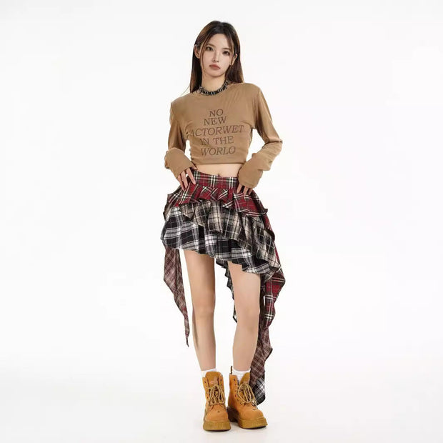American retro patchwork skirt for women, autumn design sense, spicy girl style, fashionable irregular short skirt - Follow yourDream