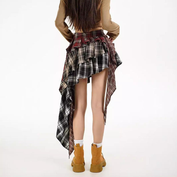 American retro patchwork skirt for women, autumn design sense, spicy girl style, fashionable irregular short skirt - Follow yourDream