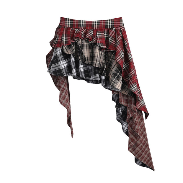 American retro patchwork skirt for women, autumn design sense, spicy girl style, fashionable irregular short skirt - Follow yourDream