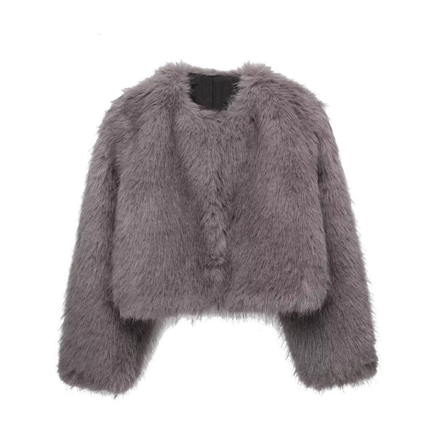 Artificial fur effect short jacket jacket - Follow yourDream