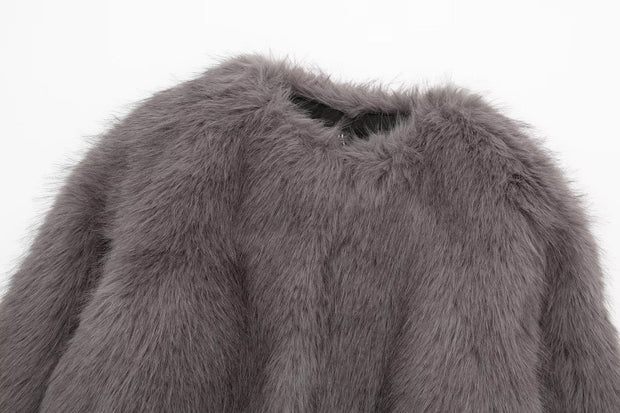 Artificial fur effect short jacket jacket - Follow yourDream