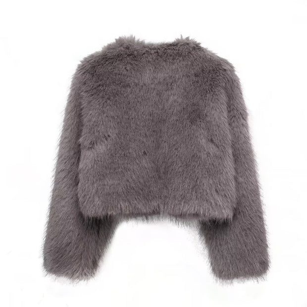 Artificial fur effect short jacket jacket - Follow yourDream