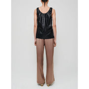 Artificial leather pleated sleeveless top vest for women - Follow yourDream