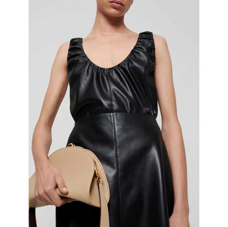 Artificial leather pleated sleeveless top vest for women - Follow yourDream