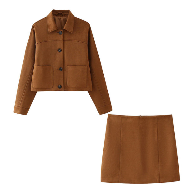 Autumn and winter new fashionable women's clothing casual elegant fashion design sense suede jacket&short skirt set - Follow yourDream