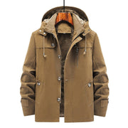 Autumn and winter new velvet windbreaker mid long hooded washed jacket pure cotton plus men's loose jacket - Follow yourDream