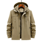 Autumn and winter new velvet windbreaker mid long hooded washed jacket pure cotton plus men's loose jacket - Follow yourDream