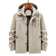 Autumn and winter new velvet windbreaker mid long hooded washed jacket pure cotton plus men's loose jacket - Follow yourDream