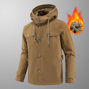 Autumn and winter new velvet windbreaker mid long hooded washed jacket pure cotton plus men's loose jacket - Follow yourDream