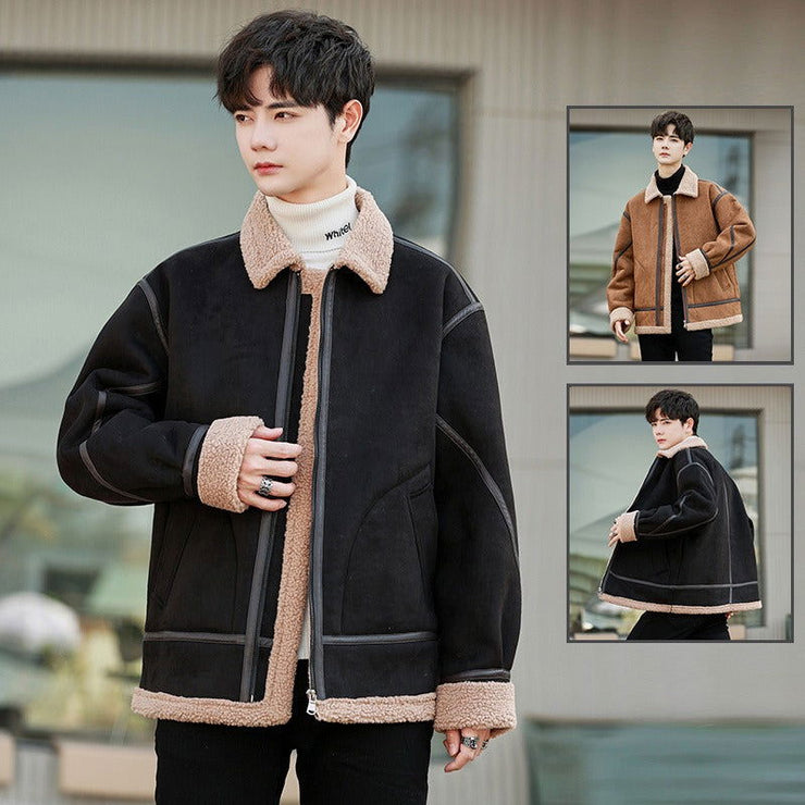 Autumn and winter suede cotton jacket, men's cardigan, hoodie, casual jacket, couple's cotton jacket with velvet - Follow yourDream