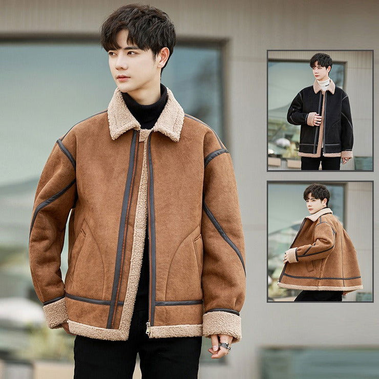 Autumn and winter suede cotton jacket, men's cardigan, hoodie, casual jacket, couple's cotton jacket with velvet - Follow yourDream