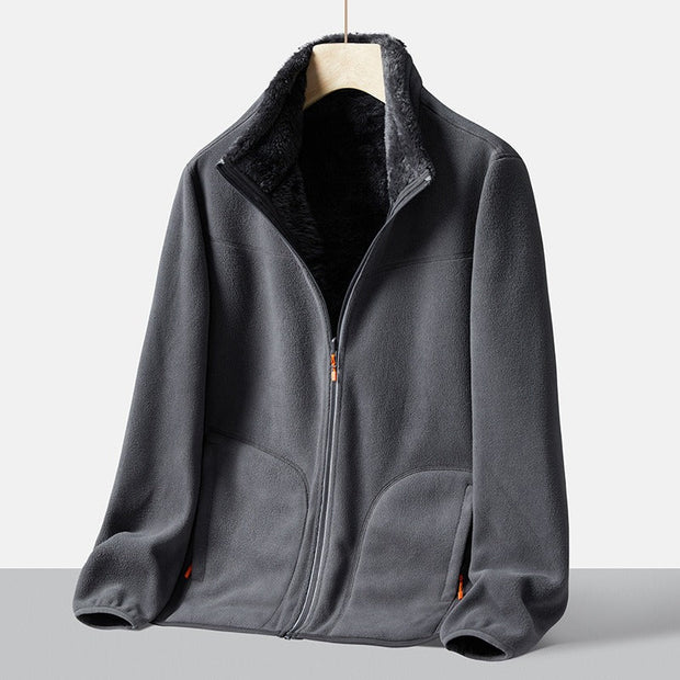 Autumn new double-sided warm fleece jacket for women, thickened couple style, coral fleece stand up collar cardigan jacket - Follow yourDream