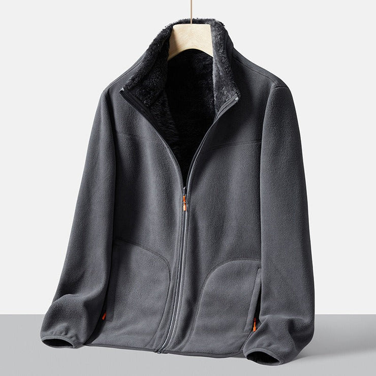 Autumn new double-sided warm fleece jacket for women, thickened couple style, coral fleece stand up collar cardigan jacket - Follow yourDream