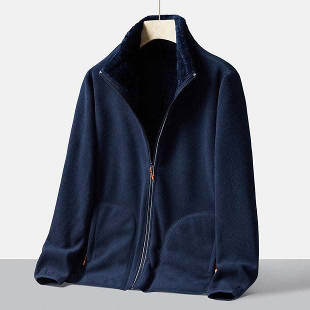 Autumn new double-sided warm fleece jacket for women, thickened couple style, coral fleece stand up collar cardigan jacket - Follow yourDream