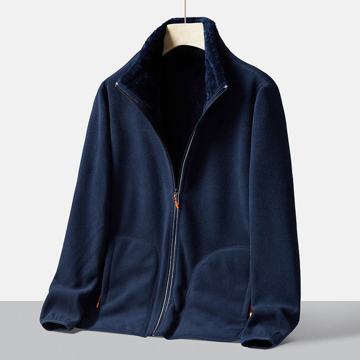 Autumn new double-sided warm fleece jacket for women, thickened couple style, coral fleece stand up collar cardigan jacket - Follow yourDream