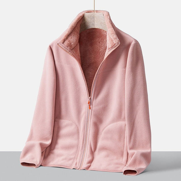 Autumn new double-sided warm fleece jacket for women, thickened couple style, coral fleece stand up collar cardigan jacket - Follow yourDream