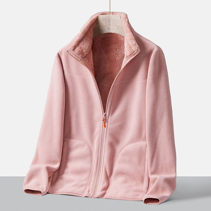 Autumn new double-sided warm fleece jacket for women, thickened couple style, coral fleece stand up collar cardigan jacket - Follow yourDream