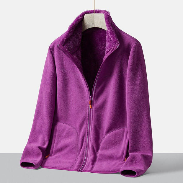 Autumn new double-sided warm fleece jacket for women, thickened couple style, coral fleece stand up collar cardigan jacket - Follow yourDream