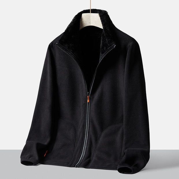 Autumn new double-sided warm fleece jacket for women, thickened couple style, coral fleece stand up collar cardigan jacket - Follow yourDream