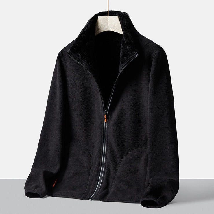 Autumn new double-sided warm fleece jacket for women, thickened couple style, coral fleece stand up collar cardigan jacket - Follow yourDream