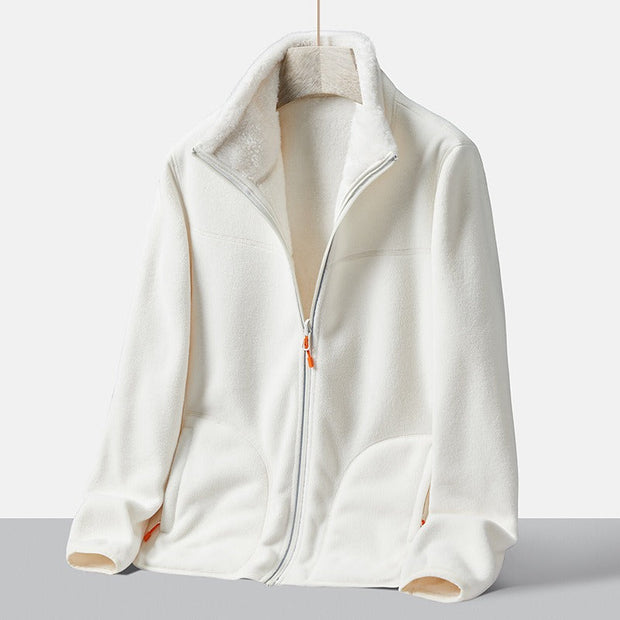 Autumn new double-sided warm fleece jacket for women, thickened couple style, coral fleece stand up collar cardigan jacket - Follow yourDream