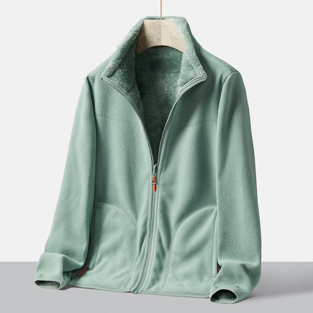 Autumn new double-sided warm fleece jacket for women, thickened couple style, coral fleece stand up collar cardigan jacket - Follow yourDream