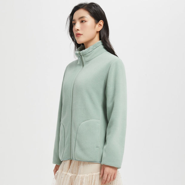 Autumn new double-sided warm fleece jacket for women, thickened couple style, coral fleece stand up collar cardigan jacket - Follow yourDream