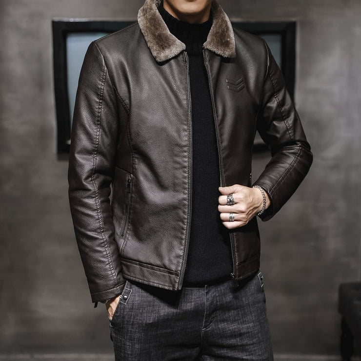 Autumn new men's leather jacket, men's leather jacket, lapel collar, middle-aged and elderly men's clothing, plus plush - Follow yourDream