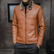 Autumn new men's leather jacket, men's leather jacket, lapel collar, middle-aged and elderly men's clothing, plus plush - Follow yourDream