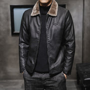 Autumn new men's leather jacket, men's leather jacket, lapel collar, middle-aged and elderly men's clothing, plus plush - Follow yourDream