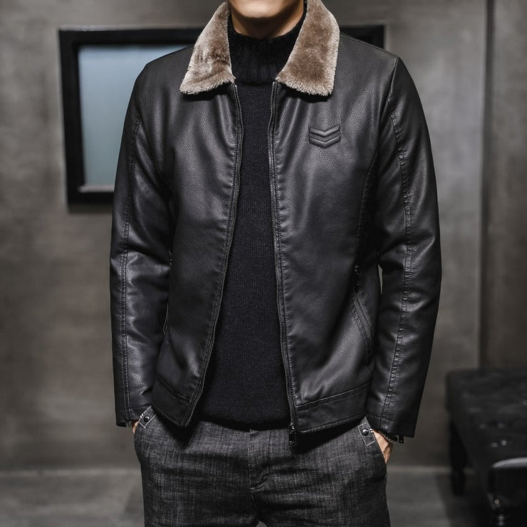 Autumn new men's leather jacket, men's leather jacket, lapel collar, middle-aged and elderly men's clothing, plus plush - Follow yourDream