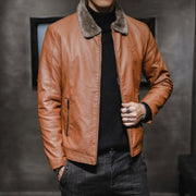 Autumn new men's leather jacket, men's leather jacket, lapel collar, middle-aged and elderly men's clothing, plus plush - Follow yourDream