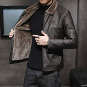 Autumn new men's leather jacket, men's leather jacket, lapel collar, middle-aged and elderly men's clothing, plus plush - Follow yourDream