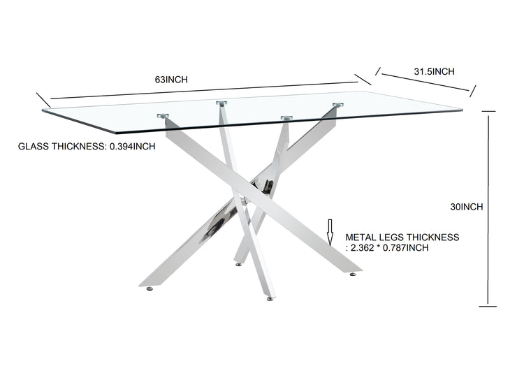 TEMPERED CLEAR GLASS GOLDEN LEG DINNING TABLE 63"