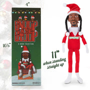 Resin doll peeks at bent Christmas elf doll, black felt doll Snoop on a Stoop