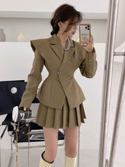 Fashion Office Lady Designer Short Blazer Women's Clothing Coat 2024 Spring Autumn New Fashion Pleated Skirt 2 Piece Female