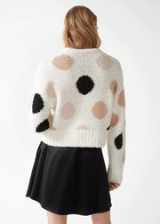 French polka dot jacquard round neck pullover knitted sweater for women