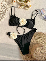 Solid rose strapless drawstring strap split swimsuit bikini