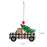 Christmas Decorations Wooden Plaid Car Santa Claus Christmas Tree Hanging Decorations Colorful Christmas Wooden Pendants