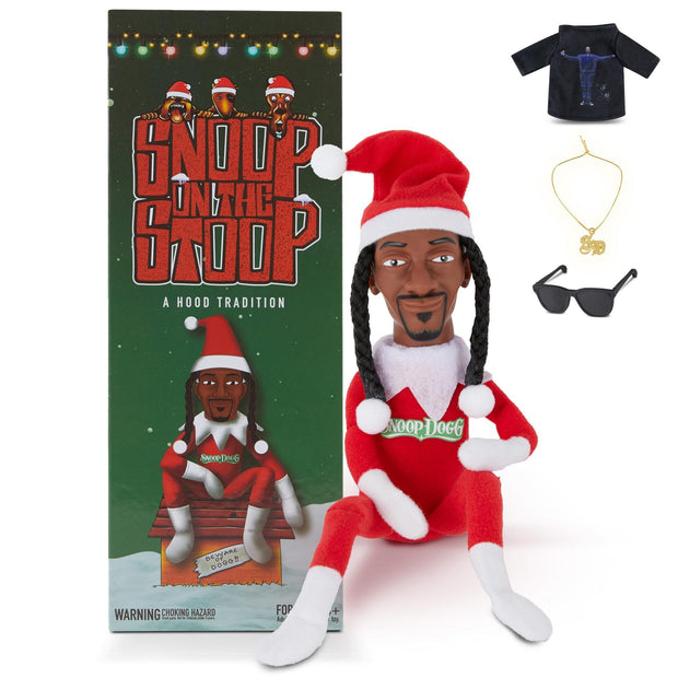 Resin doll peeks at bent Christmas elf doll, black felt doll Snoop on a Stoop