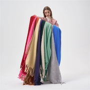 Simple color blocking soft touch plush scarf thickened and lengthened imitation cashmere shawl student windproof scarf for women