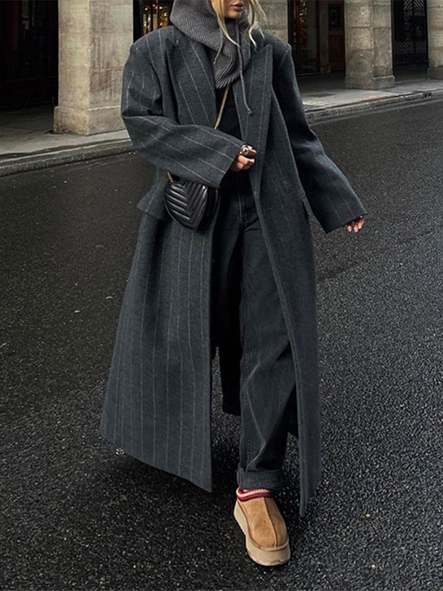 Collar striped long jacket coat fashionable jacket