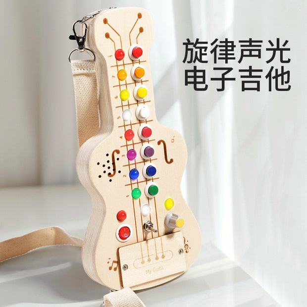 Wooden LED switch light melodic sound optoelectronic guitar busy board children's Montessori early education puzzle toy