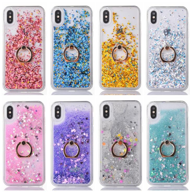 Shine Twinkle Liquid Quicksand Phone Case For iPhone11 Xs Max XR 6s 7/8plus Kickstand Ring Dynamic Cover Skin Shell Protection