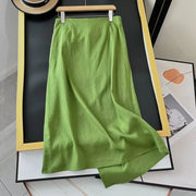 New Launch Women's High-waisted MIDI Skirt Front Knot Decoration Asymmetrical Elegant Slim Blended A-line Skirt