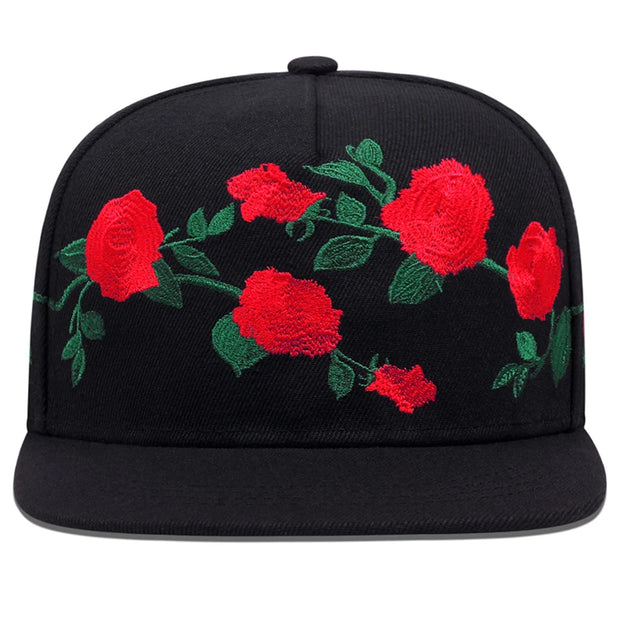 Cotton Embroidered Street Dance Hat Men's Rose Embroidered Big Head Circumference Hip Hop Adjustable Embroidered Baseball Hat