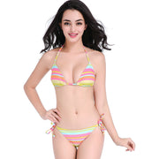 Rainbow striped tied nylon bikini swimsuit vacation hot spring BIKINI